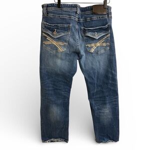 TK AXEL SLIM BOOT JEAN BACK FLAP POCKETS 90’s JEANS THICK STITCHING SIZE 34x30